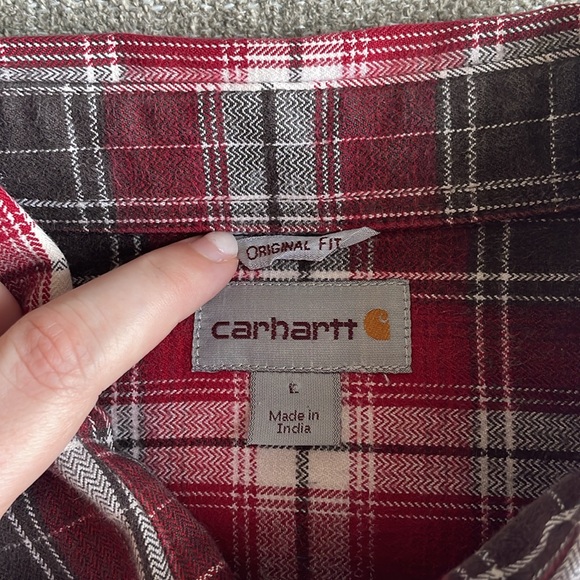 Carhartt Men’s L Long Sleeve Red, White, and Black Flannel Shirt - Picture 3 of 6